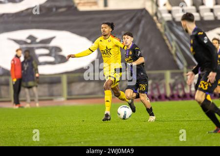 Bruxelles, Belgio. 10 febbraio 2024. Nella foto durante una partita di calcio tra RSC Anderlecht Futures U23 e Royal Football Club Seraing durante la ventunesima partita della stagione Challenger Pro League 2023-2024, sabato 10 febbraio 2024 a Bruxelles, Belgio . Crediti: Sportpix/Alamy Live News Foto Stock