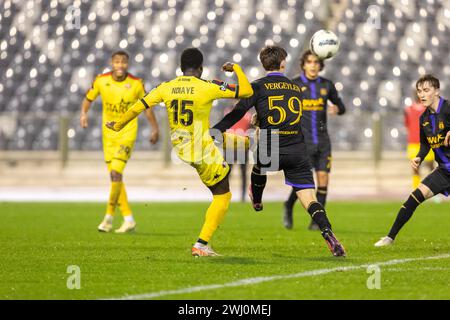 Bruxelles, Belgio. 10 febbraio 2024. Nella foto durante una partita di calcio tra RSC Anderlecht Futures U23 e Royal Football Club Seraing durante la ventunesima partita della stagione Challenger Pro League 2023-2024, sabato 10 febbraio 2024 a Bruxelles, Belgio . Crediti: Sportpix/Alamy Live News Foto Stock