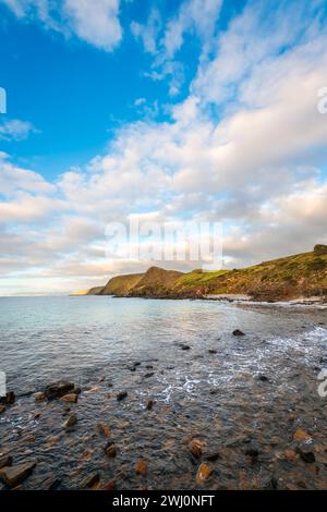 Iconica seconda valle vista costiera al tramonto, Fleurieu Peninsula, Sud Australia Foto Stock