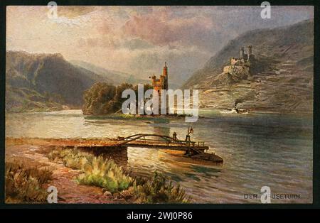 Europa, Deutschland, Rheinland-Pfalz, Bingen, Rhein, der Mäuseturm, Postkarte, gehört zu den Astudin Karten ( Nikolai von Astudin, 1847-1925, Landschaftsmaler ) , veröffentlicht bei Hoursch & Bechstedt, Köln, auf der Rückseite mit Bleistift geschrieben 07. OTT. 1913 . Rechte werden nicht vertreten . / Europa, Germania, Renania-Palatinato, Bingen, Reno, Torre del mouse, cartolina , parte delle cosiddette carte di Astudin ( Nikolai von Astudin, 1847-1925, pittore paesaggista ), pubblicata da Hoursch e Bechstedt, Colonia, sul retro scritta con matita 07. 10. 1913 . Non ci sono diritti. Foto Stock