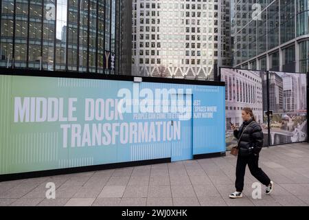 Il 6 febbraio 2024, a Londra, Regno Unito, ospita il progetto di riqualificazione di Middle Dock nel cuore del distretto finanziario di Canary Wharf. Lo sviluppo è in collaborazione con il progetto Eden e offrirà nuovi spazi pubblici, piantagioni e accesso alle vie d'acqua come parte di un più ampio progetto della Canary Wharf Estate. Canary Wharf è un'area situata vicino all'Isola dei cani nel London Borough of Tower Hamlets ed è definita dalla Greater London Authority come parte del quartiere finanziario centrale di Londra. Foto Stock