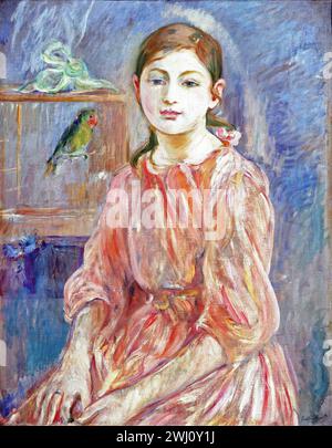 Berthe Morisot - la figlia dell'artista Julie Manet con un parrocchetto [1890] Foto Stock