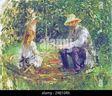 Berthe Morisot - Eugène Manet e sua figlia Julie nel giardino [1883] Foto Stock