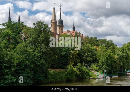 Vista dalla Saale al castello e alla cattedrale di Merseburg Foto Stock