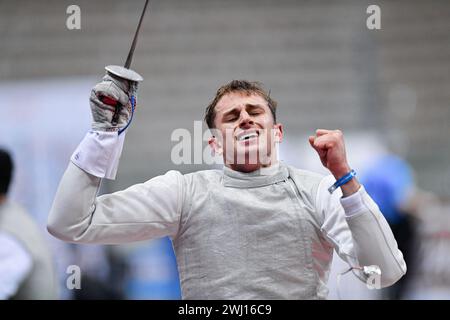 Torino, Italia. 11 febbraio 2024. Italia, Torino 11/02/2024 Gran Premio Inalpi Arena Trofeo FIE Inalpi di Foil Torino 2024 Kiefer Lee (USA) (foto di Tonello Abozzi/Pacific Press) crediti: Pacific Press Media Production Corp./Alamy Live News Foto Stock