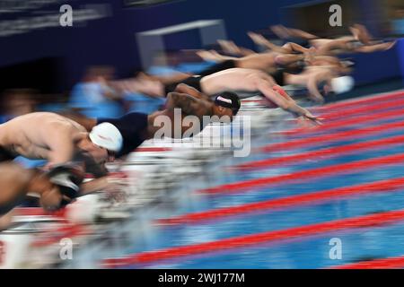 Doha, QAT. 12 febbraio 2024. Inizio dei nuotatori durante i Campionati mondiali di nuoto Doha 2024 - sport- nuoto -Doha (Qatar) 12 febbraio 2024 (foto di Gian Mattia D'Alberto/LaPresse) crediti: LaPresse/Alamy Live News Foto Stock