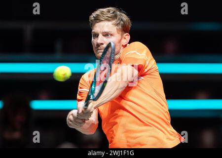 Rotterdam, Paesi Bassi. 12 febbraio 2024. ROTTERDAM, PAESI BASSI - 12 FEBBRAIO: Il belga David Goffin durante il giorno 1 dell'ABN AMRO Open 2024 ad Ahoy il 12 febbraio 2024 a Rotterdam, Paesi Bassi. (Foto di Joris Verwijst/Agenzia BSR) credito: Agenzia BSR/Alamy Live News Foto Stock