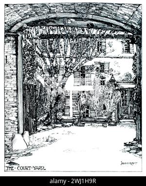 Il cortile, Avignone, illustrazione in linea, di Jessie Marion King Foto Stock