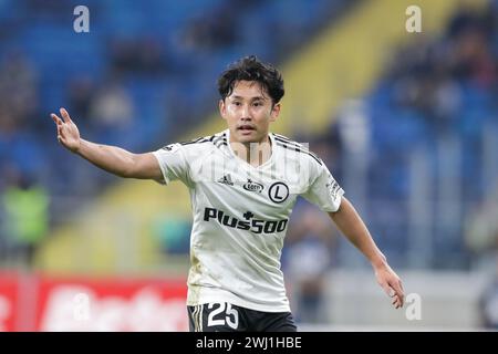 Ryoya Morishita del Legia Warszawa visto in azione durante la partita di calcio polacca PKO Ekstraklasa League 2023/2024 tra Ruch Chorzow e Legia Warszawa allo Slaski Stadium. Punteggio finale; Ruch Chorzow 0:1 Legia Warszawa. Foto Stock