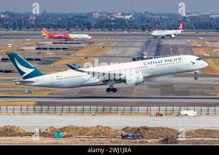 Cathay Pacific Airbus A350-900 Flugzeug Flughafen Bangkok Suvarnabhumi in Thailandia Foto Stock