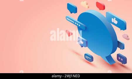 Bolle di chat isometriche. Concetto di social media. Illustrazione vettoriale Illustrazione Vettoriale