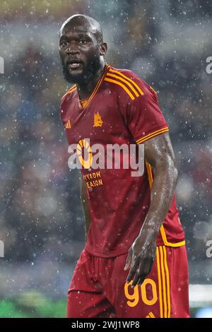 Roma, Italie. 10 febbraio 2024. Romelu Lukaku della Roma guarda durante la partita di campionato italiano di serie A tra AS Roma e FC Internazionale del 10 febbraio 2024 allo Stadio Olimpico di Roma - Photo Federico Proietti/DPPI Credit: DPPI Media/Alamy Live News Foto Stock