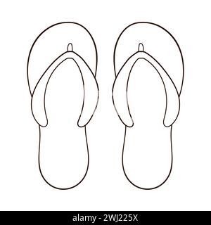 Un paio di infradito in stile grafico. Pantofole per l'estate, design scarpe. Illustrazione vettoriale isolata su sfondo bianco. Illustrazione Vettoriale