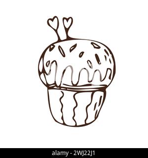 Cupcake e bastoncini a forma di caramello - icona del cibo dolce isolata. L'illustrazione vettoriale può essere utilizzata per lo sfondo di prodotti da forno, la scheda di invito, il poster, il tessuto, il banner, biglietto d'auguri, biglietto d'invito, design da forno Illustrazione Vettoriale