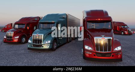 Szczecin,Polonia-febbraio 2024:Tpeterbilt 579 Sleeper Cab motrice motrice.rendering 3d. Foto Stock