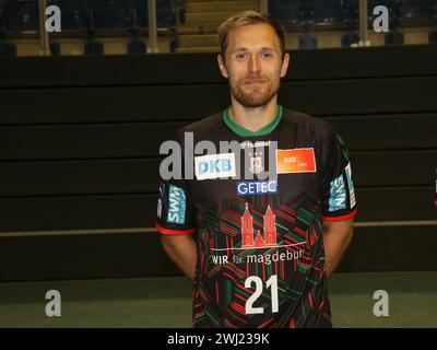 Giocatore di pallamano Albin Lagergren SC Magdeburg HBL Liqui Moly Bundesliga stagione 2023-24 Foto Stock