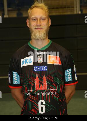 Giocatore di pallamano Matthias Musche SC Magdeburg HBL Liqui Moly Bundesliga stagione 2023-24 Foto Stock