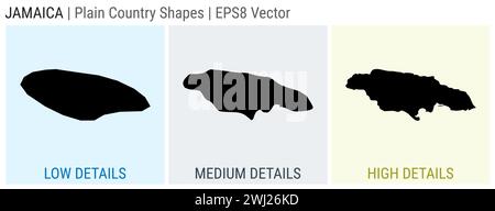 Giamaica - forma semplice di campagna. Mappe dettagliate basse, medie e alte della Giamaica. Illustrazione del vettore EPS8. Illustrazione Vettoriale