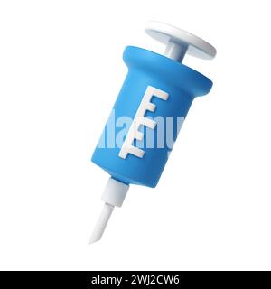 Icona della siringa medica 3d con l'ago plasticina illustrazione del concetto di vaccinazione in stile cartone animato Foto Stock