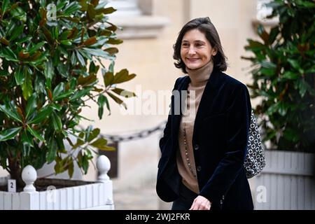 Amelie Oudea-Castera, ministro dello sport francese, durante un "seminario di lavoro" ministeriale del governo con il primo ministro francese presso l'Hotel Matignon il 10 febbraio 2024 a Parigi, Francia. Foto Stock