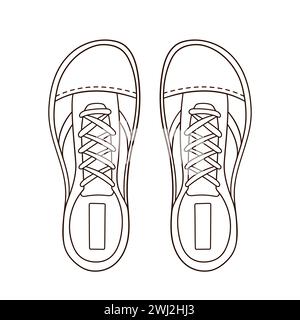 Sneaker casual per uomo e donna in stile art di linea. Calzature disegnate a mano per il logo del negozio di scarpe. Illustrazione vettoriale isolata su un bianco Illustrazione Vettoriale
