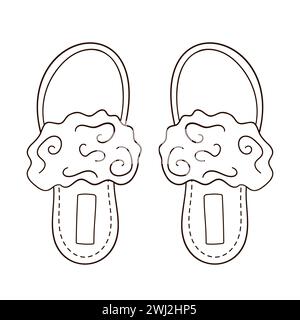Pantofole in stile artistico. Donna, calzature femminili. Icona del profilo per il concept mobile e il web design, negozio di scarpe. Illustrazione vettoriale isolata su Illustrazione Vettoriale