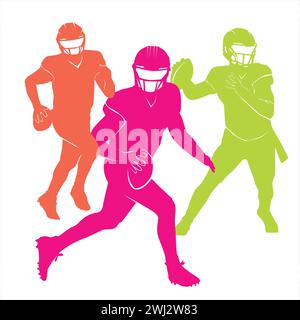 set modificabile di colorati giocatori di football americano vettoriali che si pongono per qualsiasi sfondo grafico ed elementi sportivi Illustrazione Vettoriale