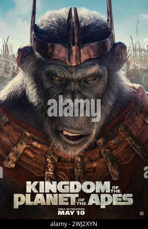 Kingdom of the Planet of the Apes (2024) diretto da Wes Ball e interpretato da Kevin Durand nel ruolo di Proximus Caesar, un potente sovrano bonobo. Noa, uno scimpanzé comune, intraprende un viaggio straziante insieme a un giovane umano di nome Nova per determinare il futuro delle scimmie e degli umani. Poster di caratteri USA ***SOLO PER USO EDITORIALE***. Crediti: BFA / Twentieth Century Studios Foto Stock