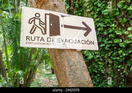 Merida Messico, sito archeologico di Dzibilchaltun Parco Nazionale, rovine della città della civiltà Maya, zona Arqueologica de Dzibilchaltun, segno due 2 languag Foto Stock