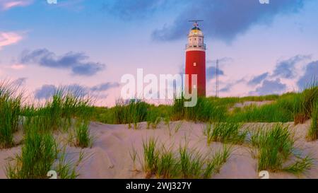 Faro di Texel al tramonto Olanda Isola di Texel Foto Stock
