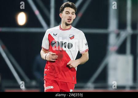 Utrecht, Paesi Bassi. 12 febbraio 2024. UTRECHT, 12-02-2024, Zoudenbalch, Keuken Kampioen Divisie, calcio olandese, stagione 2023/2024, durante la partita Jong Utrecht - Jong AZ, Jong FC Utrecht giocatore Wessel Kooy credito: Pro Shots/Alamy Live News Foto Stock