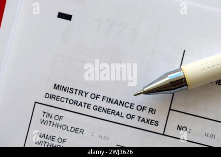 Modulo fiscale indonesiano 1721 a1 Income Income Tax Return art 21 per il dipendente o i beneficiari di pensione o indennità pensionistica e risparmi pensionistici Foto Stock