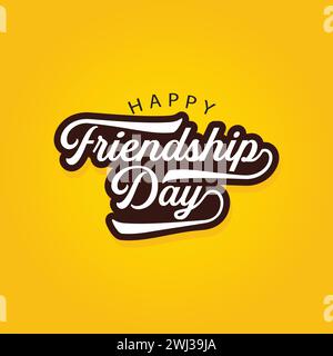 Illustrazione vettoriale di Happy Friendship Day su sfondo giallo con testo e caratteri bellissimi per celebrare il giorno dell'amicizia 2023. Giorno dell'amicizia Illustrazione Vettoriale