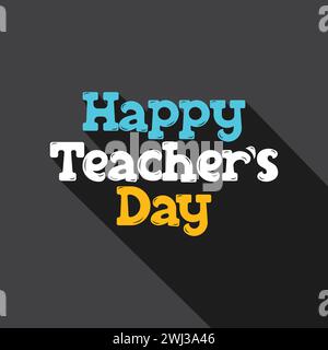 Happy Teacher's Day sketch su sfondo nero. Logo tipografico della giornata degli insegnanti per banner, poster, modello, biglietto d'auguri. Illustrazione Vettoriale