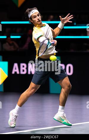 Rotterdam, Paesi Bassi. 12 febbraio 2024. ROTTERDAM, PAESI BASSI - 12 FEBBRAIO: Lorenzo Musetti dell'Italia durante il primo giorno dell'ABN AMRO Open 2024 ad Ahoy il 12 febbraio 2024 a Rotterdam, Paesi Bassi. (Foto di Joris Verwijst/Agenzia BSR) credito: Agenzia BSR/Alamy Live News Foto Stock