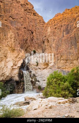 Potente cascata nel deserto della Giudea Foto Stock