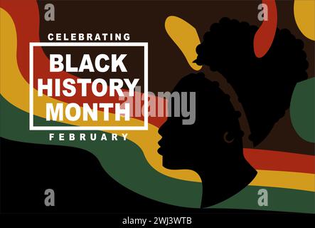 Festeggiamo il Black History Month. Concetto di vacanza. Modelli per sfondo, banner, scheda, poster con iscrizione di testo. illustrazione vettoriale Illustrazione Vettoriale