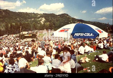 Un gran numero di persone in una fiera nella contea di Vrancea, Romania, circa 1992 Foto Stock