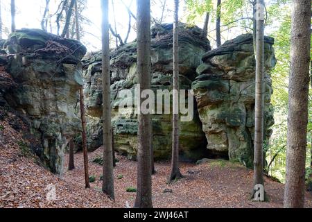 Rocce vicino a Consdorf nel Muellerthal, Lussemburgo Foto Stock