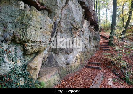 Rocce vicino a Consdorf nel Muellerthal, Lussemburgo Foto Stock