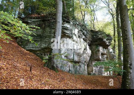 Rocce vicino a Consdorf nel Muellerthal, Lussemburgo Foto Stock