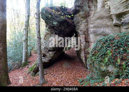 Rocce vicino a Consdorf nel Muellerthal, Lussemburgo Foto Stock