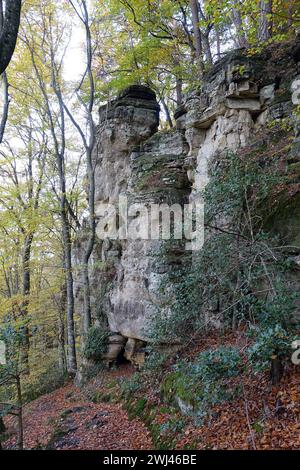 Rocce vicino a Consdorf nel Muellerthal, Lussemburgo Foto Stock