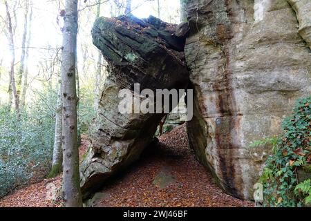 Rocce vicino a Consdorf nel Muellerthal, Lussemburgo Foto Stock