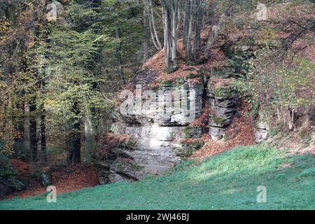 Rocce vicino a Consdorf nel Muellerthal, Lussemburgo Foto Stock