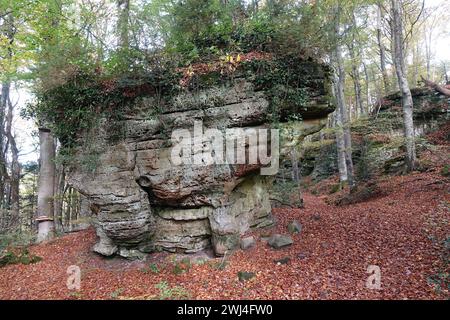 Rocce vicino a Consdorf nel Muellerthal, Lussemburgo Foto Stock