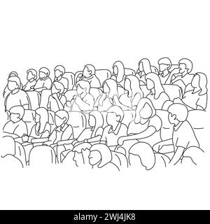 studenti che studiano nell'apprendimento del vettore di illustrazione della sala pendii disegnato a mano isolato su sfondo bianco Illustrazione Vettoriale