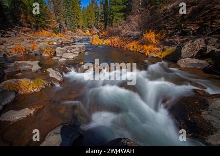 Mountain Shasta e cascate in autunno Foto Stock