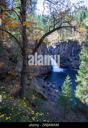 Mountain Shasta e cascate in autunno Foto Stock