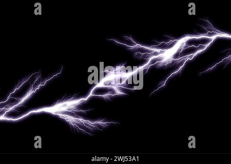 Fulmini Thunder isolati su sfondo nero, concetto elettrico astratto Foto Stock